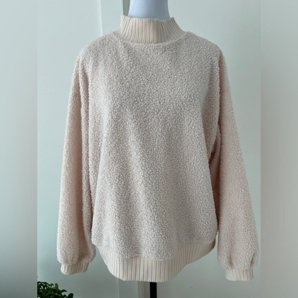 ANTHROPOLOGIE PORRIDGE Cream Brynn Sherpa Pullover Sweater Relax Fit Fuzzy Cozy